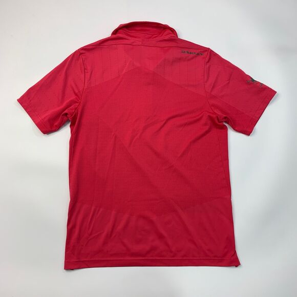 Oakley Polo Shirt Mens Medium Pink Regular Fit Quarter Zip Wildfire Golf Course - Picture 6 of 8